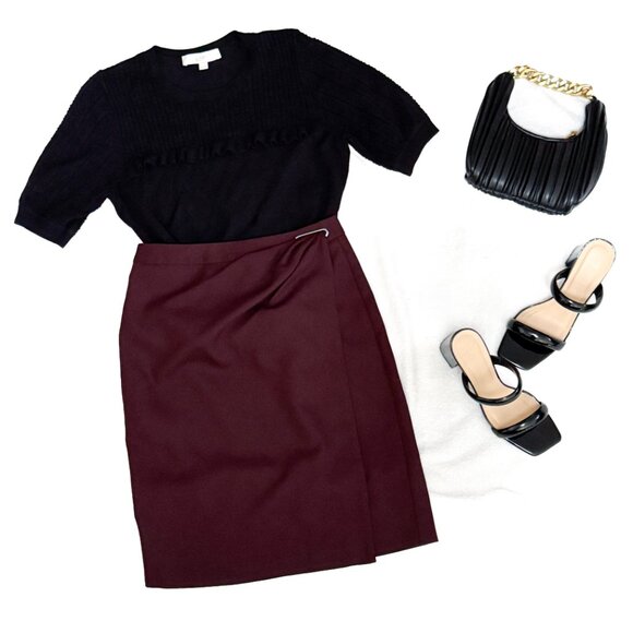 Reiss Freya Tailored Pencil Skirt Wool Berry Maroon Burgundy Women's Size 2 - Picture 3 of 13